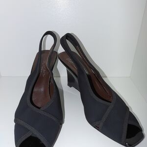 Donald Pliner Black Sling-back Peep Toe Crossover Wedge Shoes Size 8.5